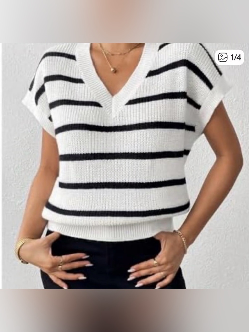 Evereve V-Neck Sleeveless Striped Sweater Sz Medium Casual Pullover Summer